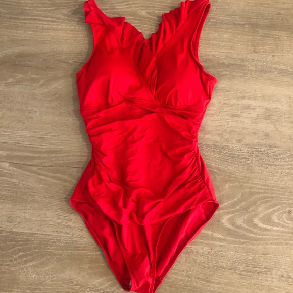 Lauren Ralph Lauren Other - Lauren Ralph Lauren Red Slimming One Piece Ruffle Swimsuit size 10